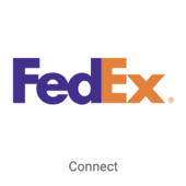 FedEx-Logo. Schaltfläche mit der Aufschrift „Verbinden“