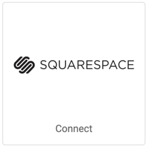 Squarespace-Logo auf quadratischer Kachel mit der Aufschrift „Verbinden“.