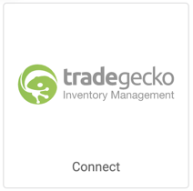 Logo von TradeGecko. Schaltfläche mit der Aufschrift „Verbinden“