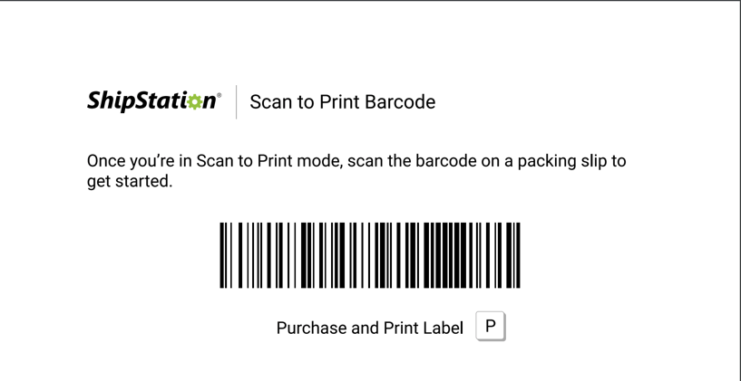 „Scannen zum Drucken“-Barcode.Text: „Sobald Sie sich im Modus ‚Scannen zum Drucken‘ befinden, scannen Sie den Barcode auf einem Lieferschein, um zu beginnen.“