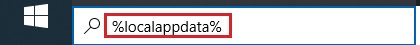 "%localappdata%" text entered in Windows desktop search bar.