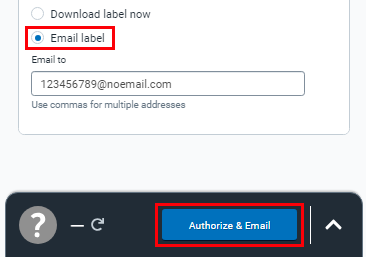 Im Fenster „Rücksendung konfigurieren“ ist die Option zum Versenden des Etiketts per E-Mail ausgewählt. Auf der Schaltfläche zur Erstellung des Etiketts steht „Autorisieren & als E-Mail senden“.
