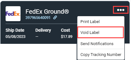 Action menu with options visivvle and Void Label selected