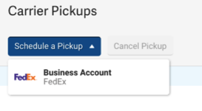 Dropdown-Menü „Abholung planen“ mit ausgewähltem FedEx-Konto