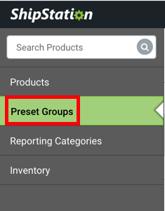 V3 Produkt-Seitenleiste, Option der Preset-Gruppen hervorgehoben.