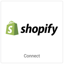 Shopify-Logo auf quadratischer Kachel mit der Aufschrift „Verbinden“.