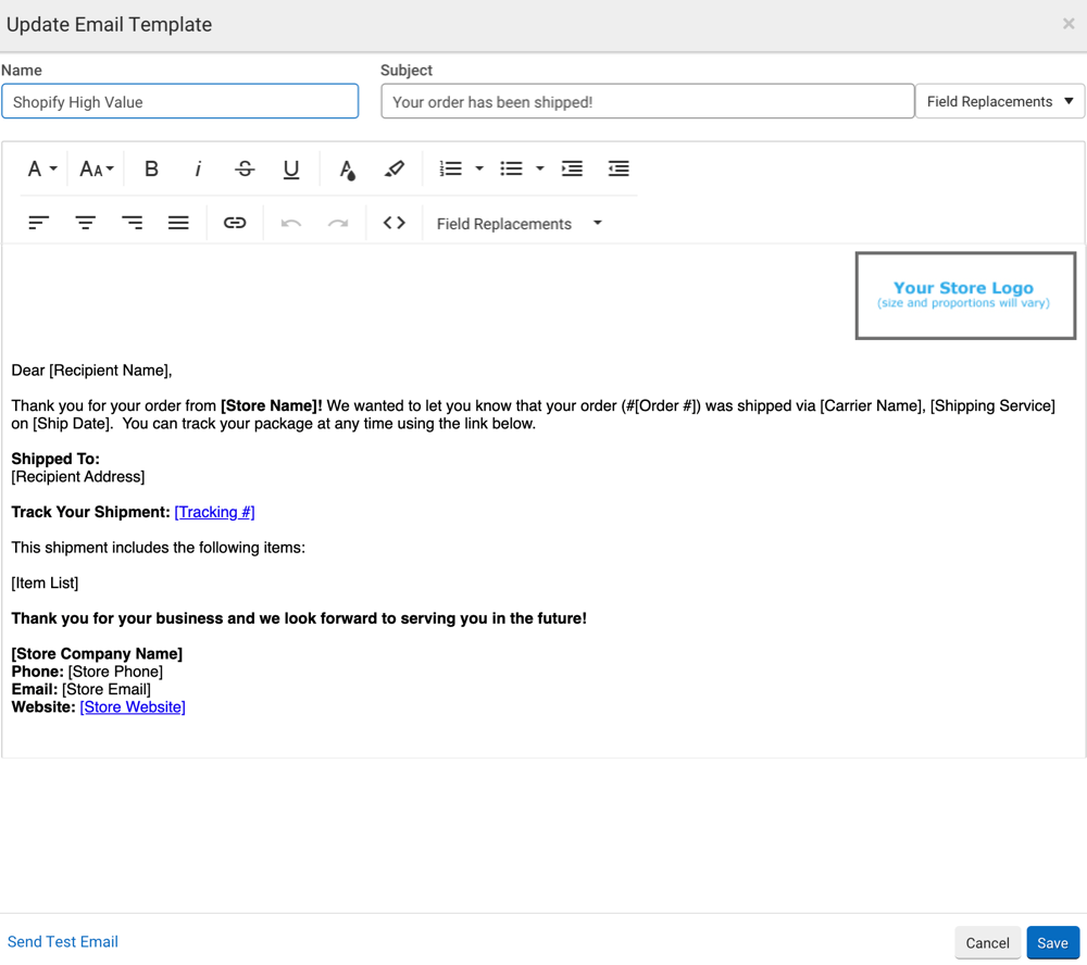 WYSIWYG Editor for the New Email Template.