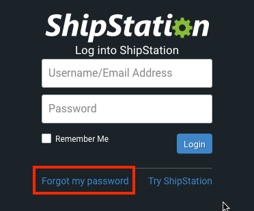 ShipStation-Anmeldebildschirm mit hervorgehobener Option „Passwort vergessen“.