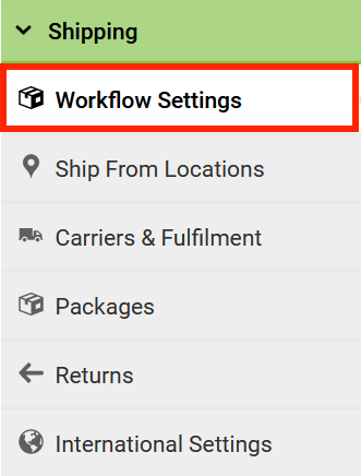Settings Sidebar: Account dropdown. Red box highlights Workflow Settings option.
