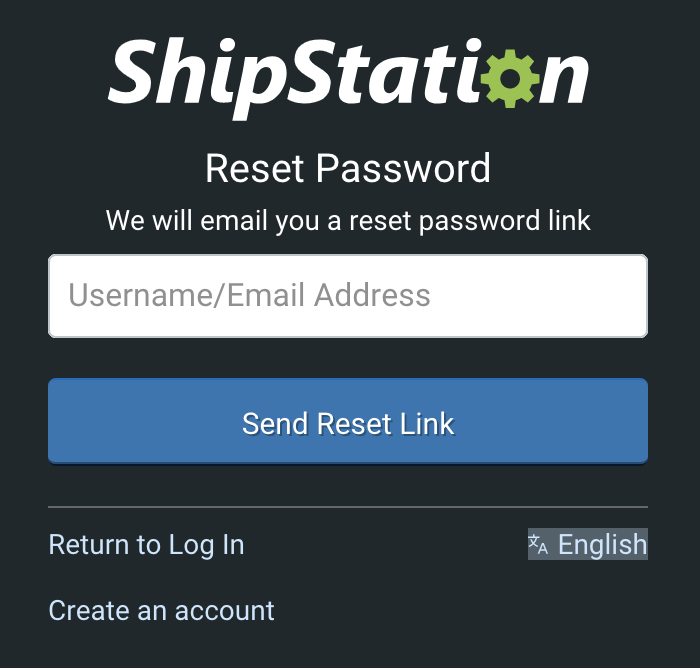 ShipStation-Bildschirm zum Zurücksetzen des Passworts.