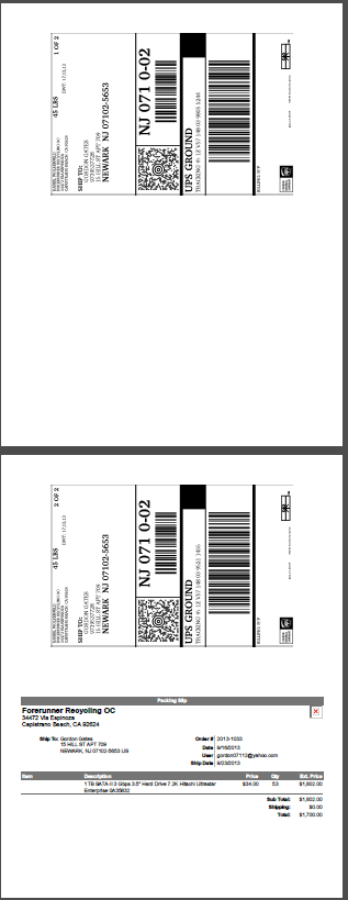 Etiketten-Drucklayout mit den Etiketten oben und dem Lieferschein unten auf der Seite.