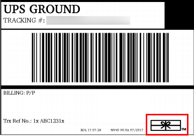 Beispiel eines UPS-Etiketts mit Paketsymbol, das die Tagesabschluss-Übermittlung anzeigt