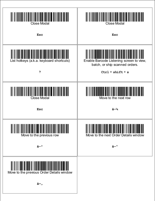 Barcodes für allgemeine Aktionen.
