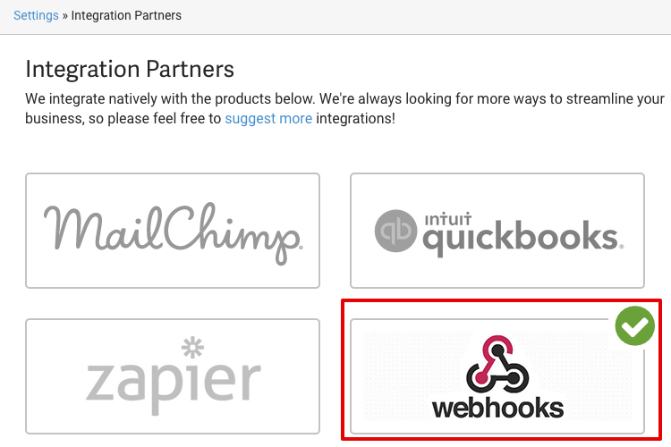 Integrationspartner mit hervorgehobenem Webhooks-Symbol