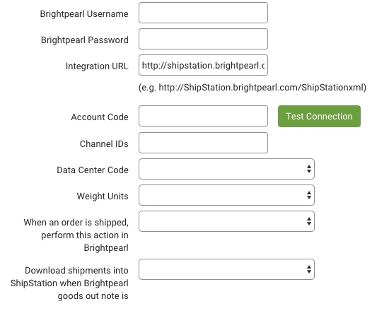 Brightpearl connection form fields.