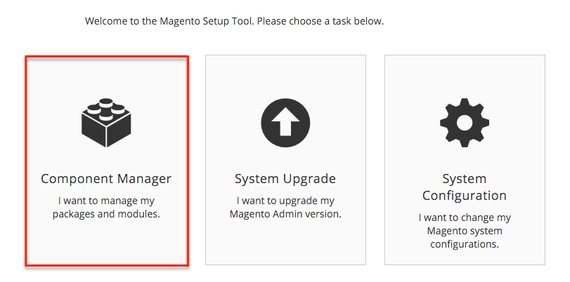 Magneto v2 Einrichtungsaufgaben mit hervorgehobenem Komponenten-Manager.