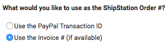 PayPal-Verbindung Auswahl der Bestellnummer mit der Option „Rechnungsnummer verwenden“.