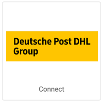 Logo von Deutsche Post DHL Group auf einer Kachel mit der Aufschrift „Verbinden“.