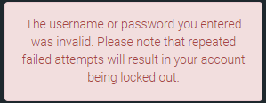 Fehlermeldung, die angezeigt wird, wenn die Anmeldedaten für ShipStation nicht korrekt sind: „Der eingegebene Benutzername oder das Passwort war ungültig“.