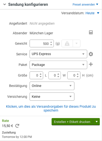 Widget „Sendung konfigurieren“ (CSW). Deutsche Sprache. Zeigt die konfigurierte Sendung an.