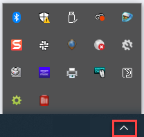 Der Pfeil für ausgeblendete Symbole wird in der Desktop-Symbolleiste hervorgehoben.