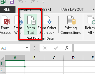 Excel-Oberfläche mit „Aus Text“-Symbol, das mit einem roten Kasten hervorgehoben ist