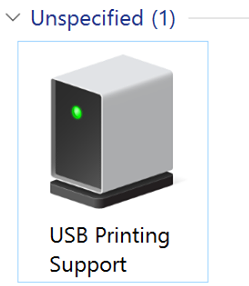 Nicht spezifiziertes Druckersymbol in der Liste der verfügbaren Drucker, die mit dem Windows-Gerät verbunden sind.